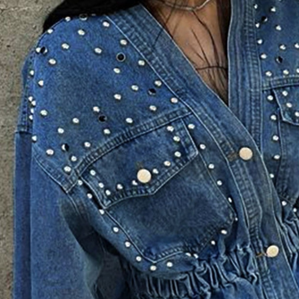 Studded Button Up Denim Jacket - image 4